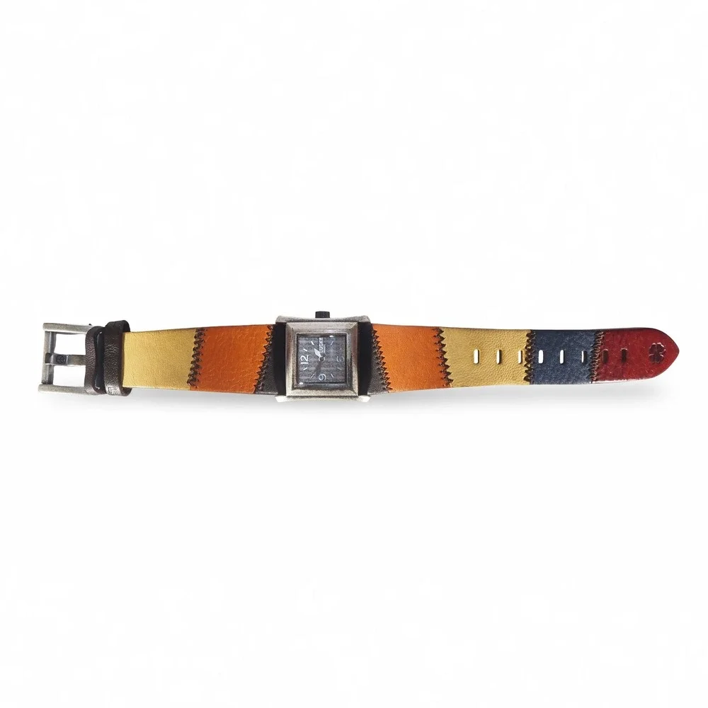 Lucky Brand Quartz Watch Y121E Patchwork Leather‎ Band Women Brown Multicolor